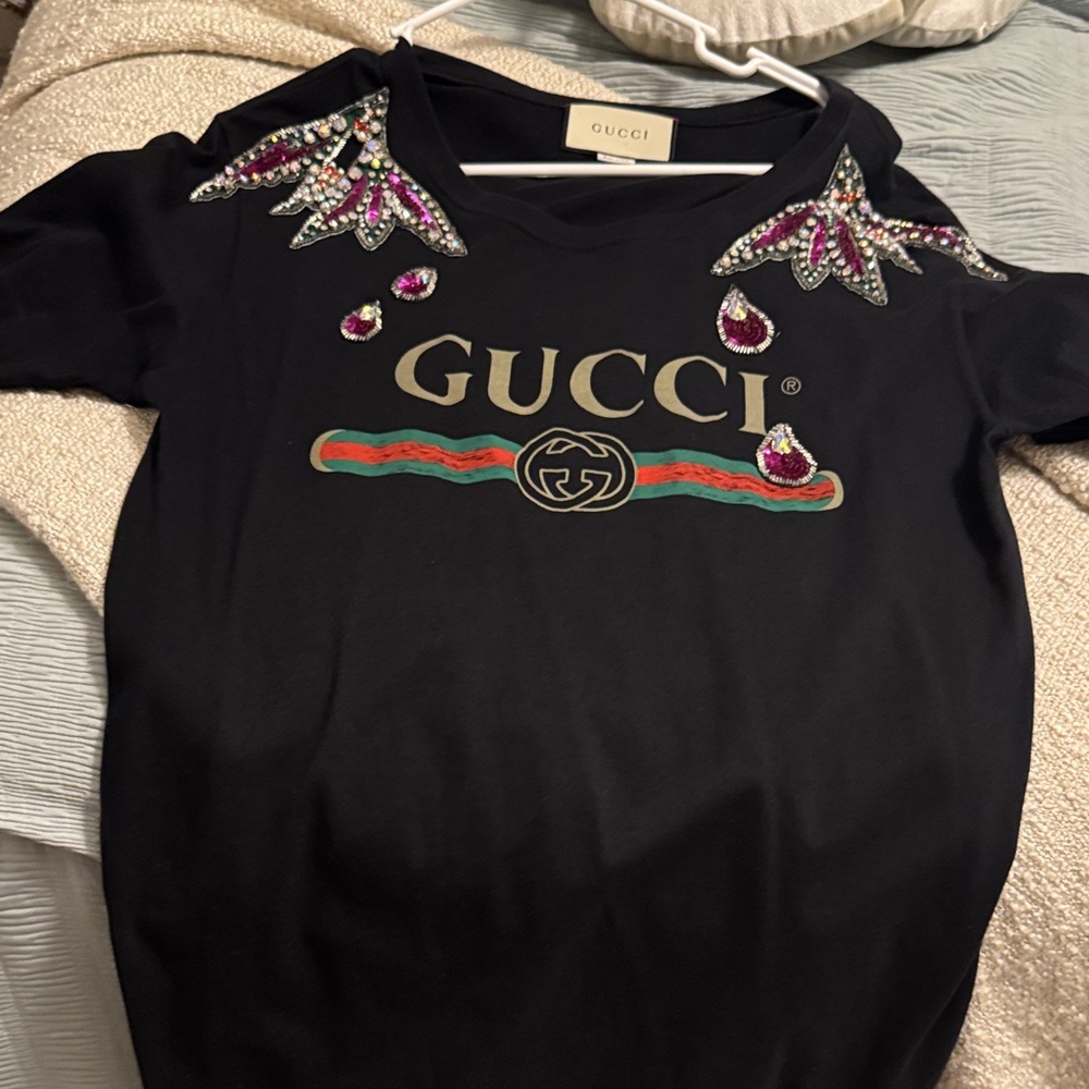 Gucci Black T-Shirt with Jewel Accents